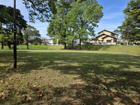 的場公園：芝生広場。奥にブランコ