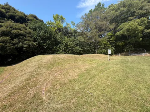 京見塚公園：芝生に覆われた京見塚古墳と園内の全景