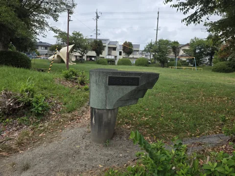 国府台西公園：大きな樹木に囲まれた芝生広場と遊具