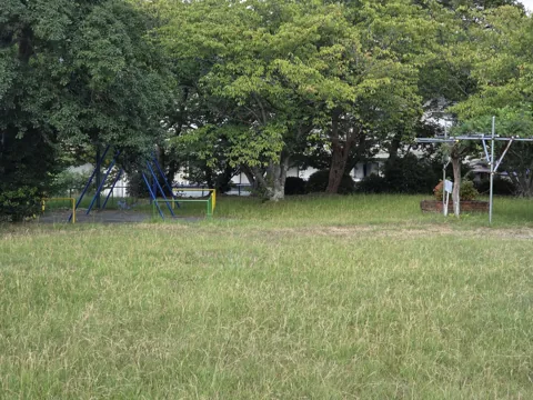 城之崎公園：樹木の下にあるブランコとベンチ