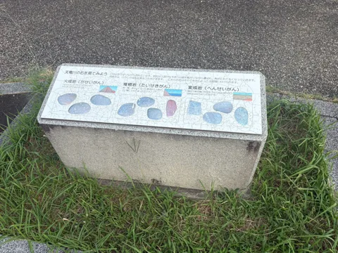 豊田池田の渡し公園：天竜川流域の石を紹介する案内板