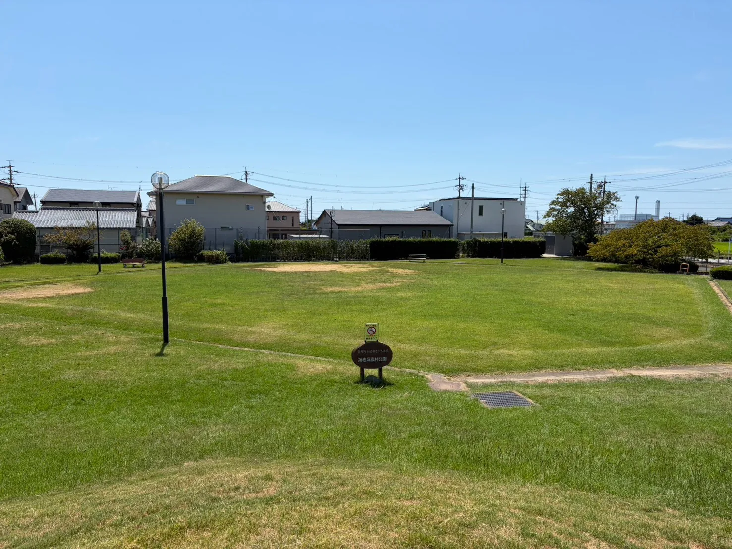 豊田海老塚農村公園:芝生広場と遊具を見渡す豊田海老塚農村公園の全景