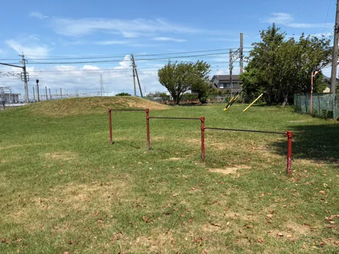 豊田海老塚農村公園：芝生広場にある高さの異なる鉄棒
