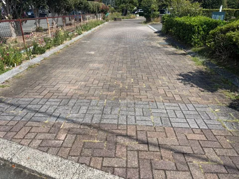 豊田加茂公園：園内を通るレンガ調舗装の園路