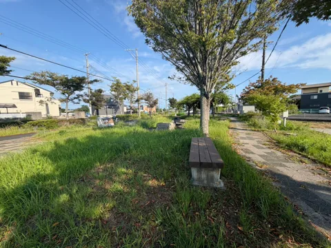 豊田加茂ポケットパーク：木々の間に園路とベンチが続く豊田加茂ポケットパーク