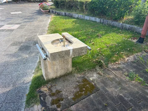 豊田立野ポケットパーク：園路沿いに設置された手すり付き水飲み場
