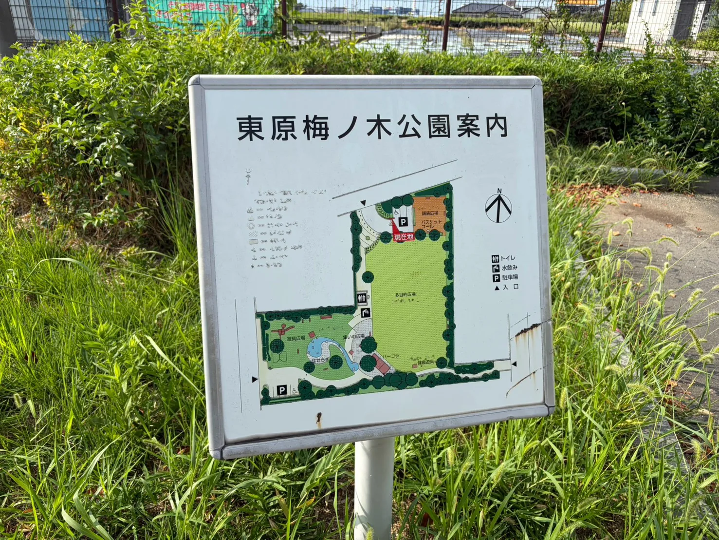 豊田東原梅ノ木公園:「東原梅ノ木公園案内」と園内図が描かれた案内板
