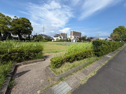 豊田本郷公園：住宅地の歩道から見た公園外周
