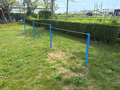 豊田森本農村公園：芝生に設置された鉄棒