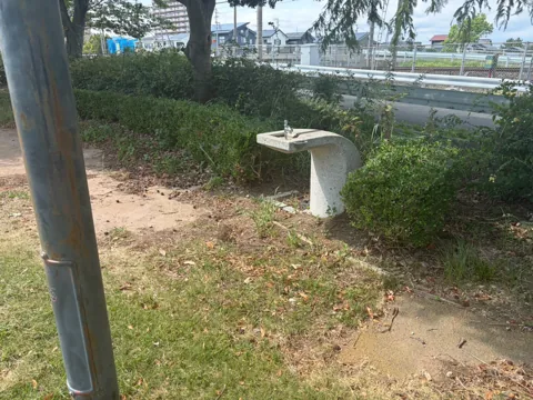 豊田ラブリバー公園：園路沿いに設置された水飲み場