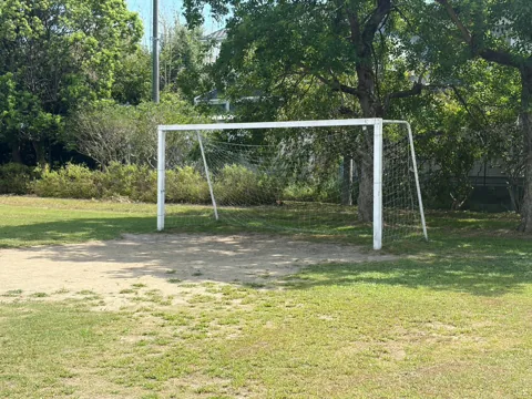 竜洋十束公園：芝生広場に設置されたサッカーゴール