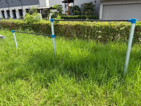 竜洋中島公園：芝生脇に設置された低鉄棒